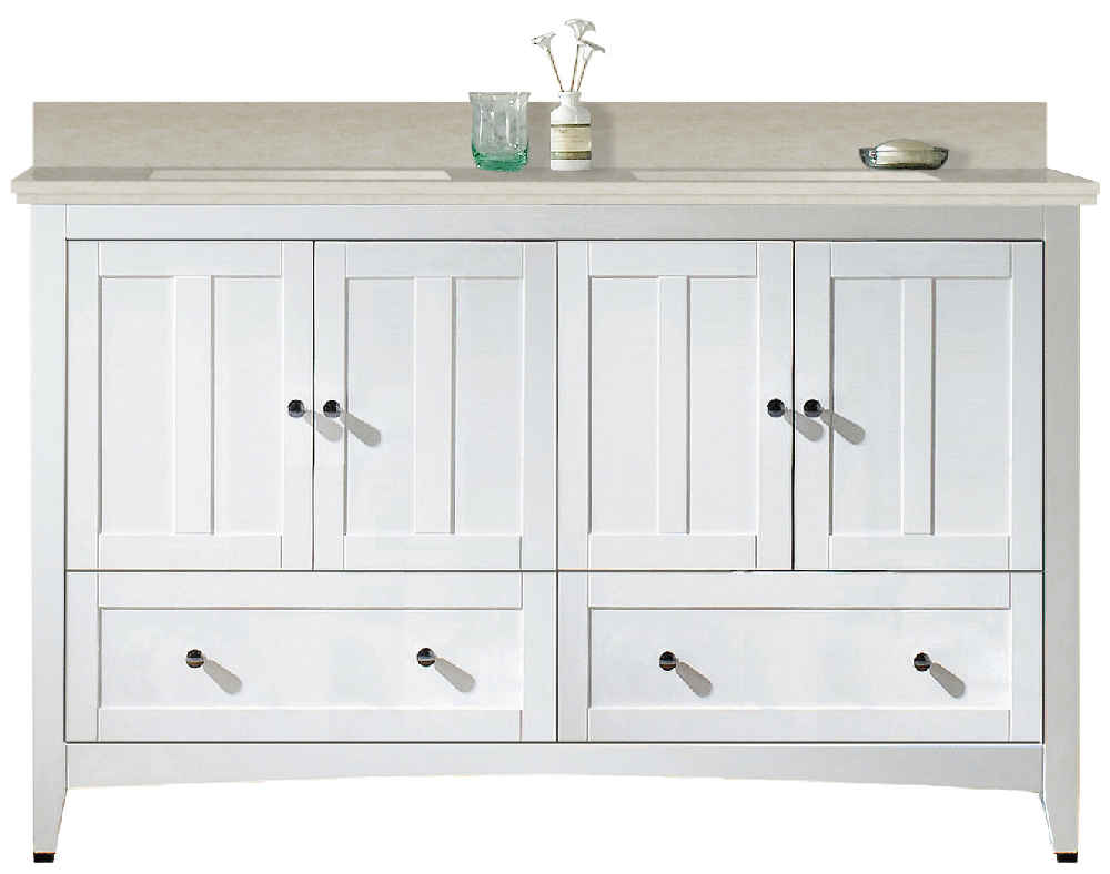 59-in. W Floor Mount White Vanity Set For 3H8-in. Drilling Beige Top White UM Sink