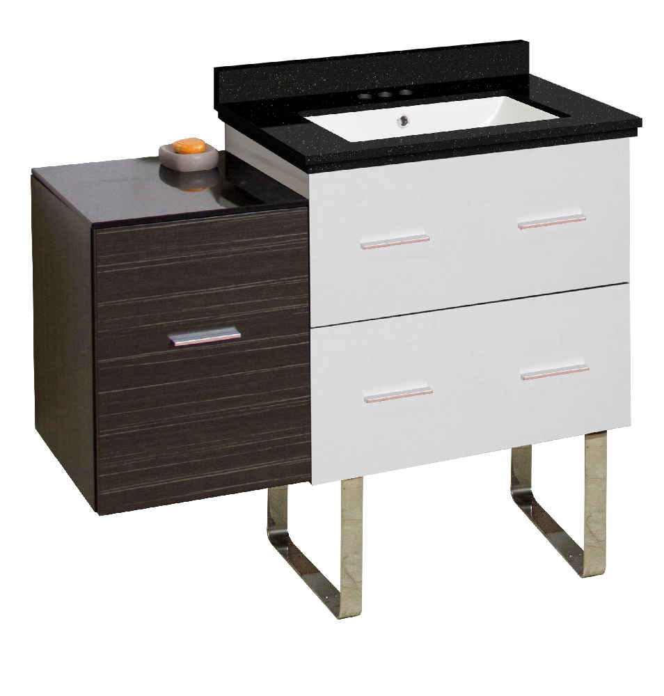 37.75-in. W Floor Mount White-Dawn Grey Vanity Set For 3H4-in. Drilling Black Galaxy Top White UM Sink