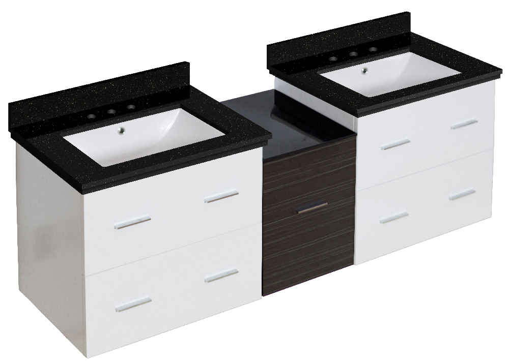 61.5-in. W Wall Mount White-Dawn Grey Vanity Set For 3H8-in. Drilling Black Galaxy Top White UM Sink