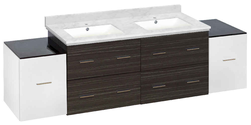 76-in. W Wall Mount White-Dawn Grey Vanity Set For 1 Hole Drilling Bianca Carara Top White UM Sink