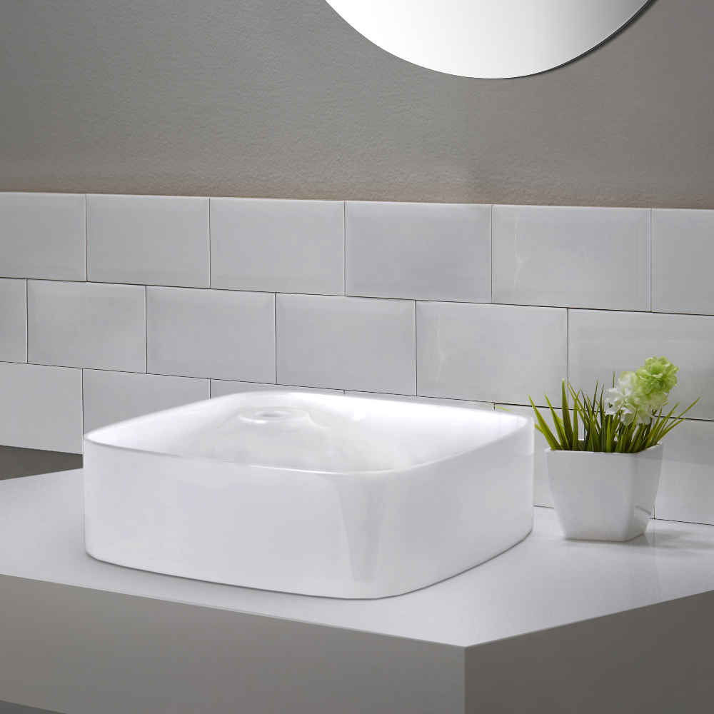 17-in. x 17-in. Rectangle Bathroom Vessel Sink White Enamel Glaze