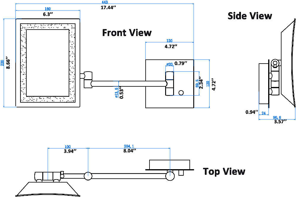 17.44-in. x 8.66-in. Stainless Steel Wall Mount Magnifying Mirror In Brushed Nickel