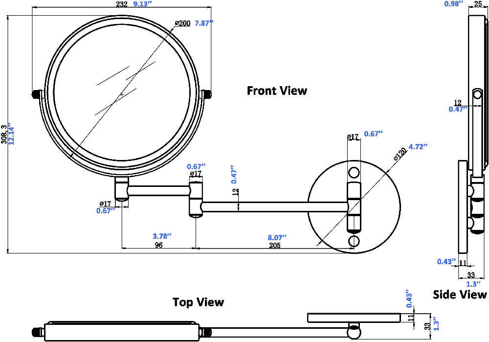 19.56-in. x 12.14-in. Stainless Steel Wall Mount Magnifying Mirror In Brushed Nickel