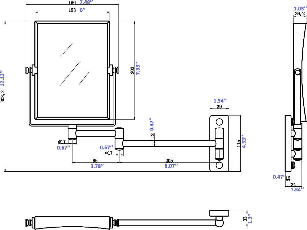 16.36-in. x 12.13-in. Stainless Steel Wall Mount Magnifying Mirror In Brushed Nickel