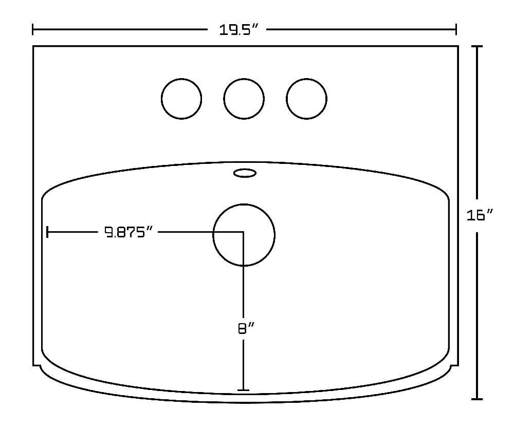 19.5-in. x 16-in. Rectangle Bathroom Vessel Sink White Enamel Glaze