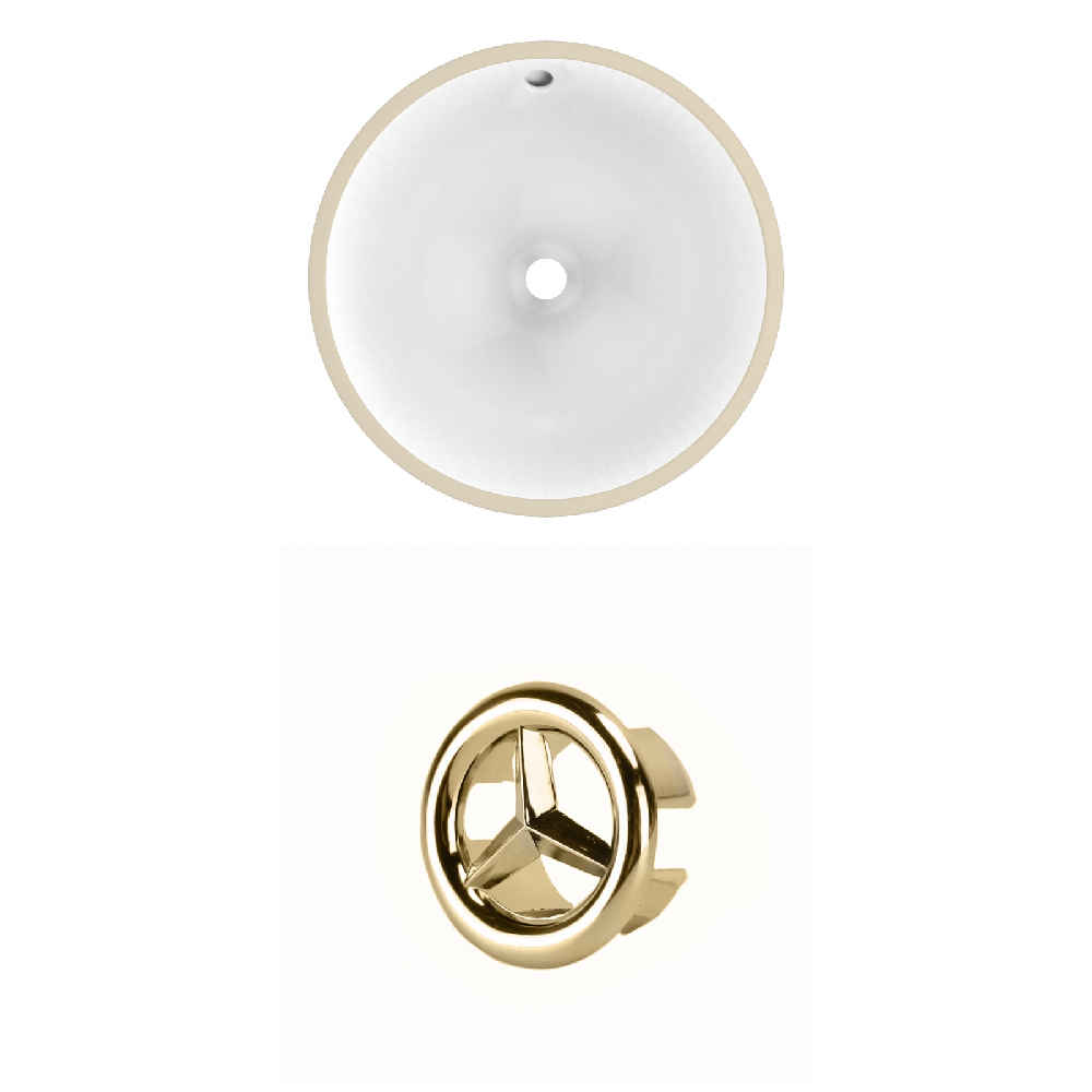 16.5-in. W Round Bathroom Undermount Sink Set In White - Gold Hardware