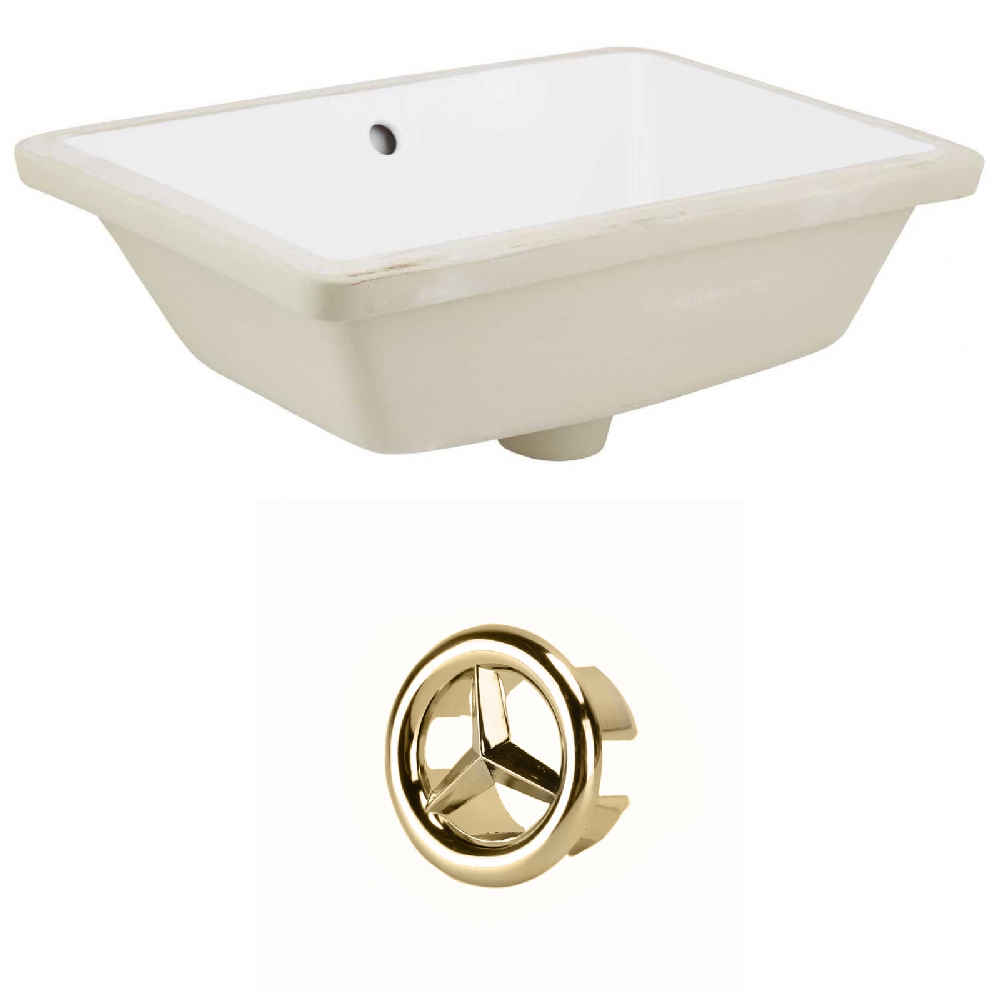 18.25-in. W Rectangle Bathroom Undermount Sink Set In White - Gold Hardware