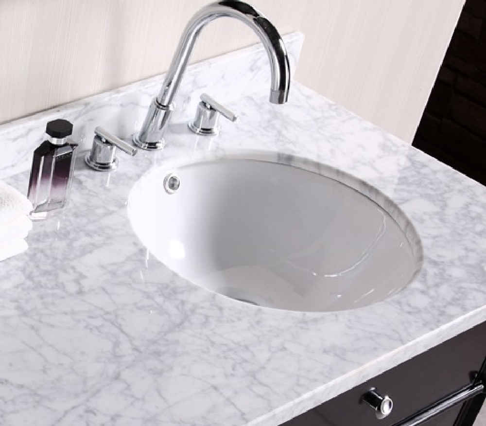 15.25-in. W Round Bathroom Undermount Sink Set In White - Black Hardware