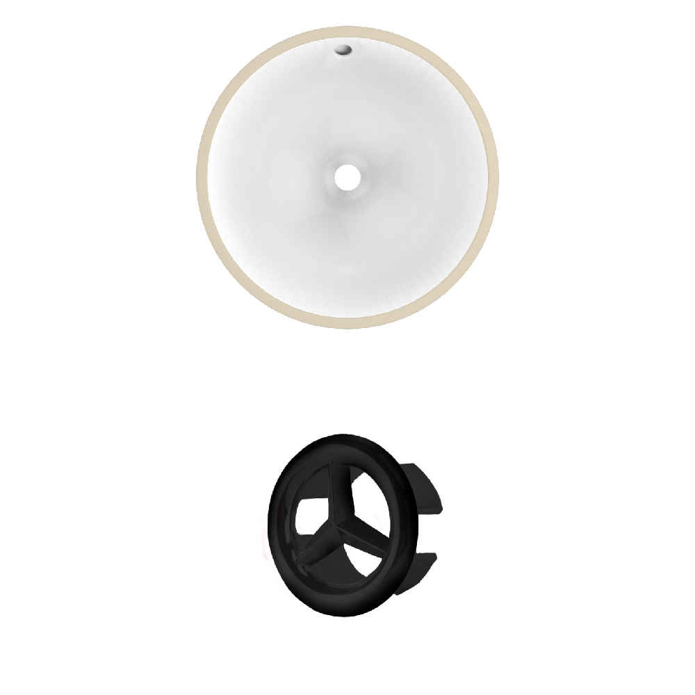 15.25-in. W Round Bathroom Undermount Sink Set In White - Black Hardware