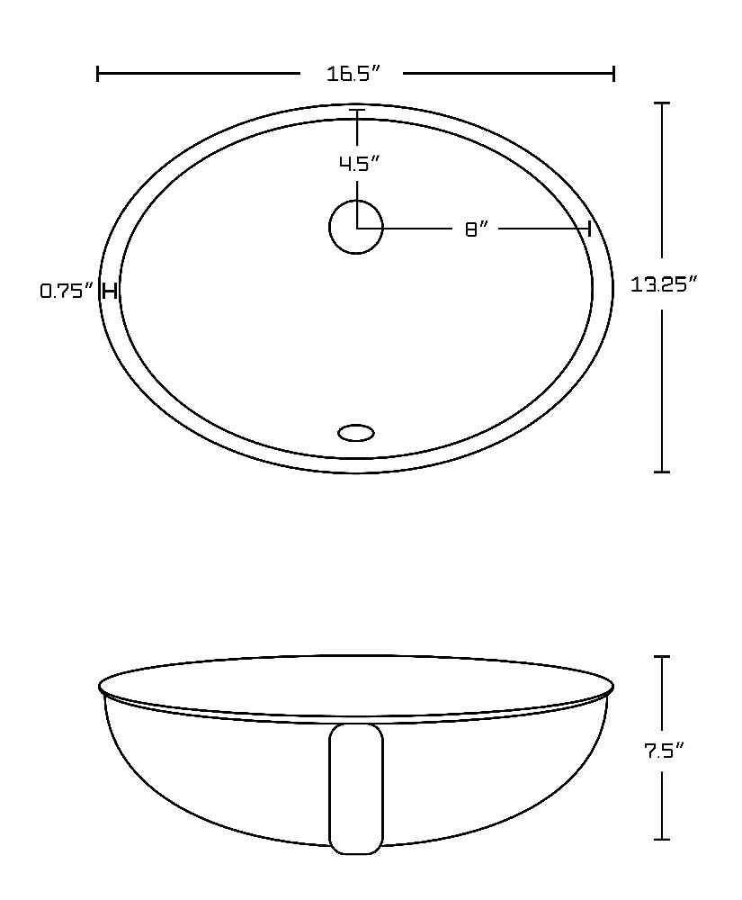 16.5-in. W CSA Oval Bathroom Undermount Sink Set In White - Black Hardware