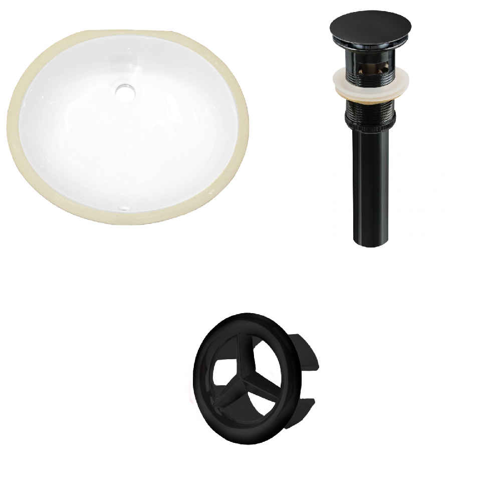 19.5-in. W Oval Bathroom Undermount Sink Set In White - Black Hardware - Overflow Drain Incl.