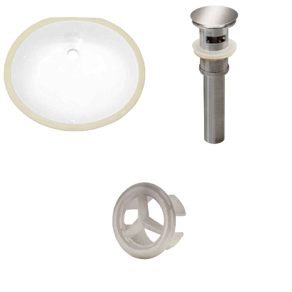 19.5-in. W Oval Bathroom Undermount Sink Set In White - Brushed Nickel Hardware - Overflow Drain Incl.