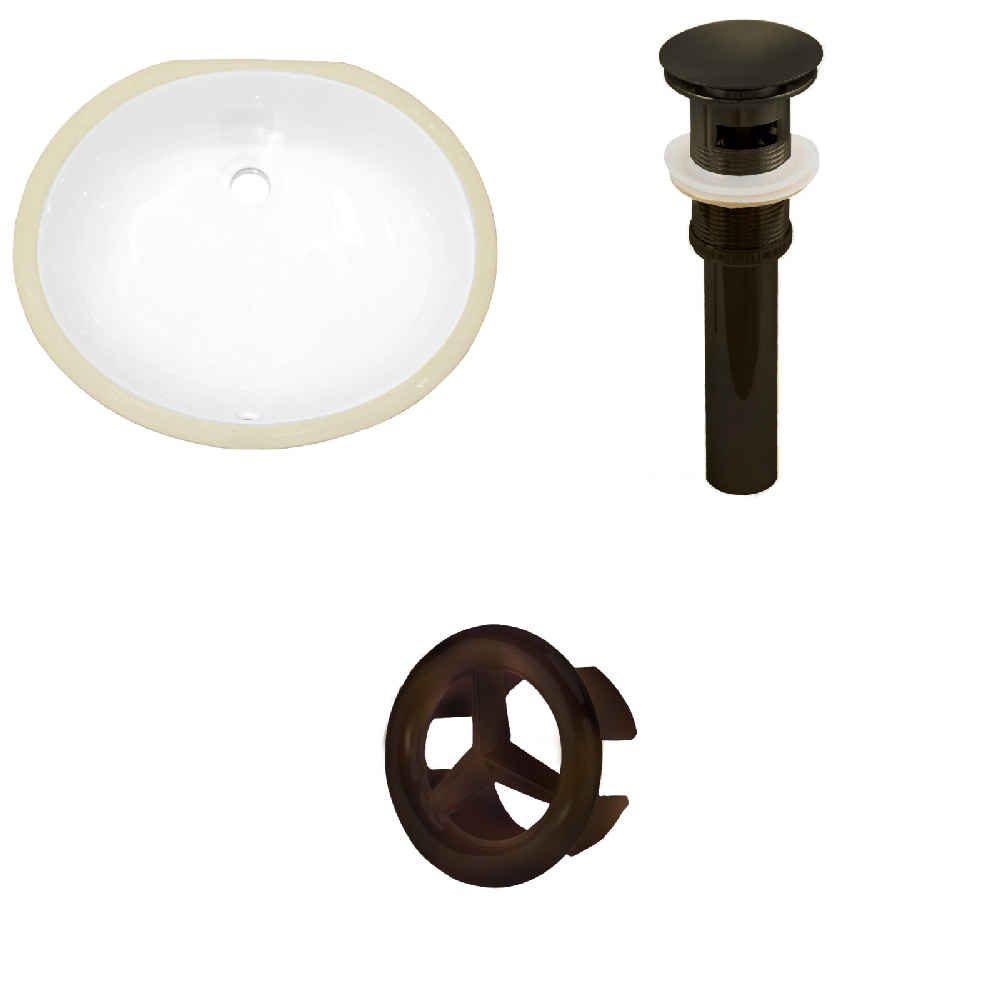 19.5-in. W Oval Bathroom Undermount Sink Set In White - Oil Rubbed Bronze Hardware - Overflow Drain Incl.