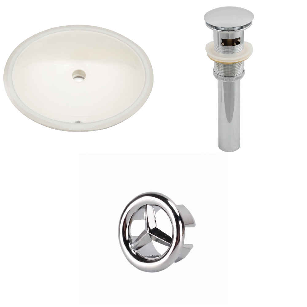 19.75-in. W Oval Bathroom Undermount Sink Set In Biscuit - Chrome Hardware - Overflow Drain Incl.
