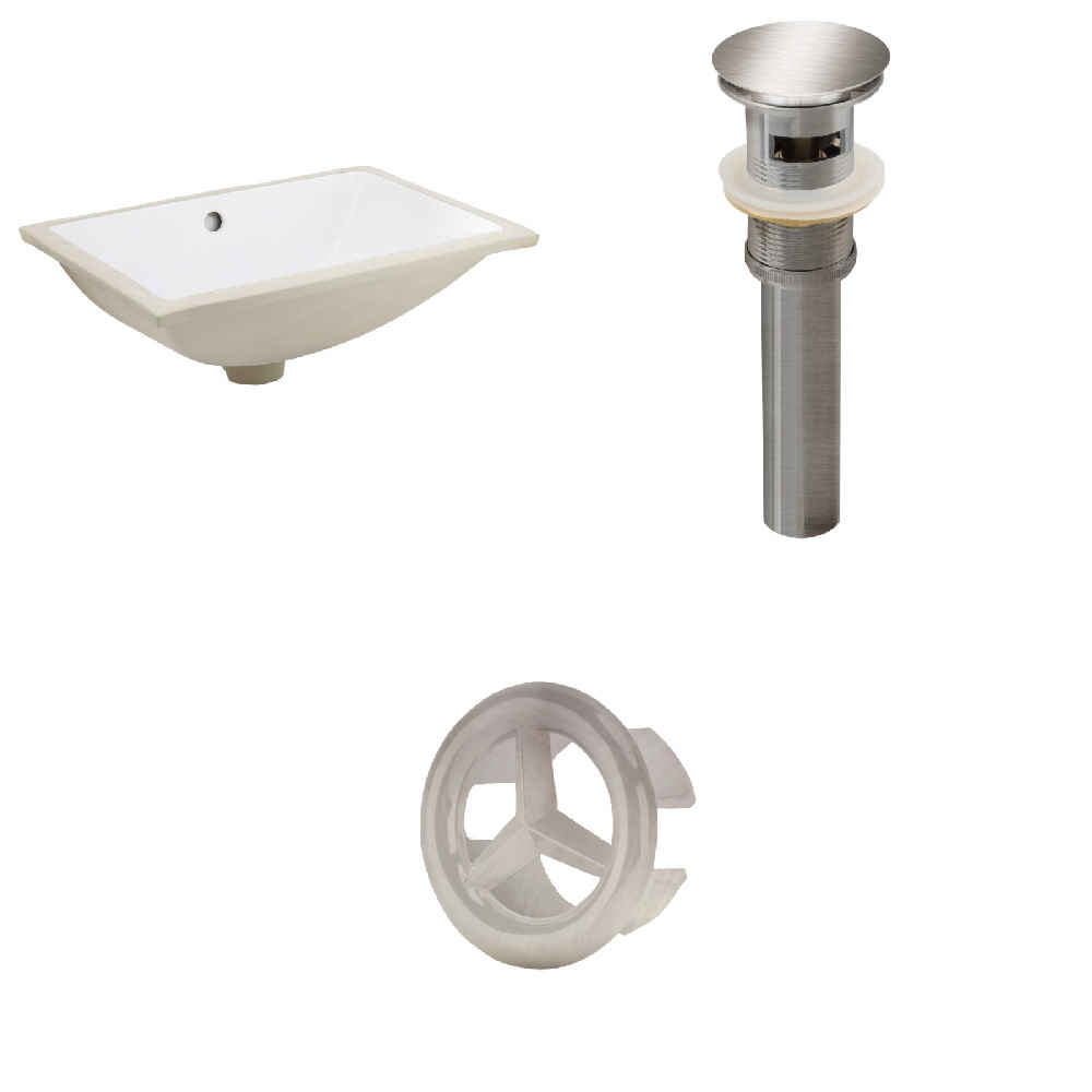 20.75-in. W Rectangle Bathroom Undermount Sink Set In White - Brushed Nickel Hardware - Overflow Drain Incl.