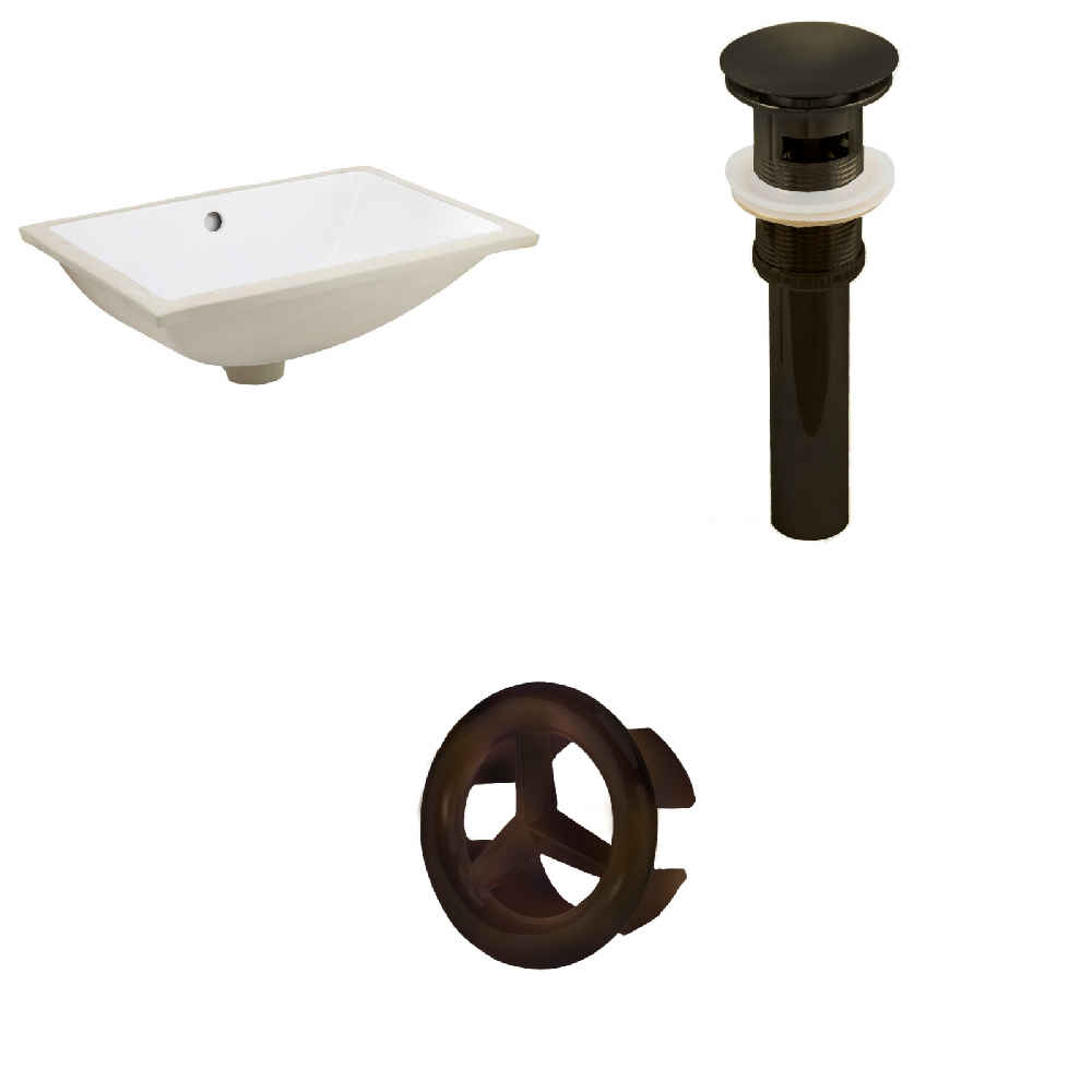 20.75-in. W Rectangle Bathroom Undermount Sink Set In White - Oil Rubbed Bronze Hardware - Overflow Drain Incl.