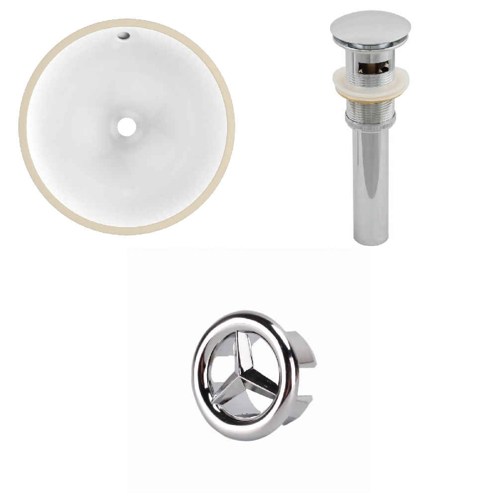 16.5-in. W Round Bathroom Undermount Sink Set In White - Chrome Hardware - Overflow Drain Incl.