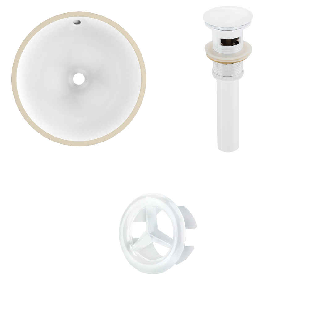 16.5-in. W Round Bathroom Undermount Sink Set In White - White Hardware - Overflow Drain Incl.