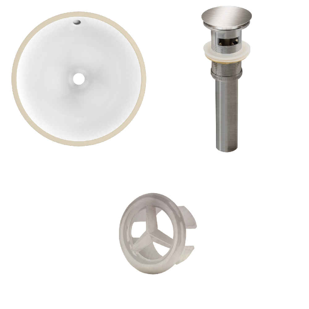 16.5-in. W Round Bathroom Undermount Sink Set In White - Brushed Nickel Hardware - Overflow Drain Incl.