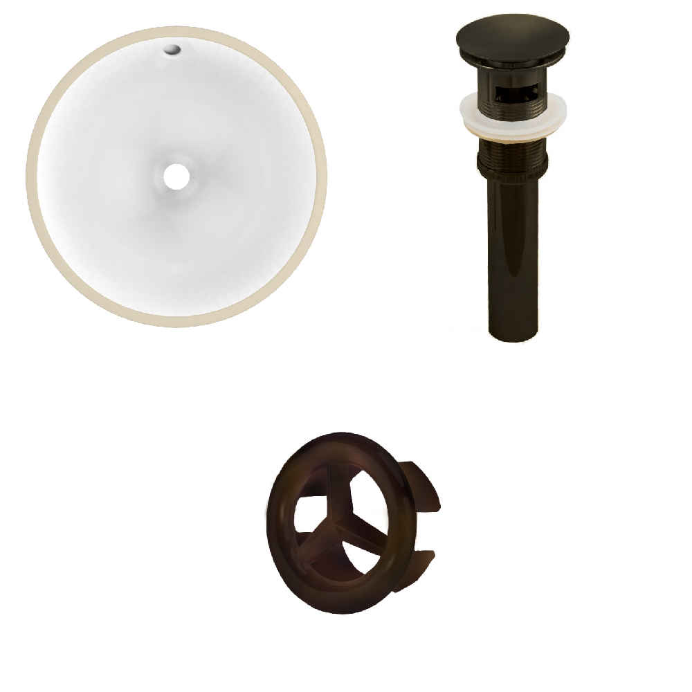 16.5-in. W Round Bathroom Undermount Sink Set In White - Oil Rubbed Bronze Hardware - Overflow Drain Incl.