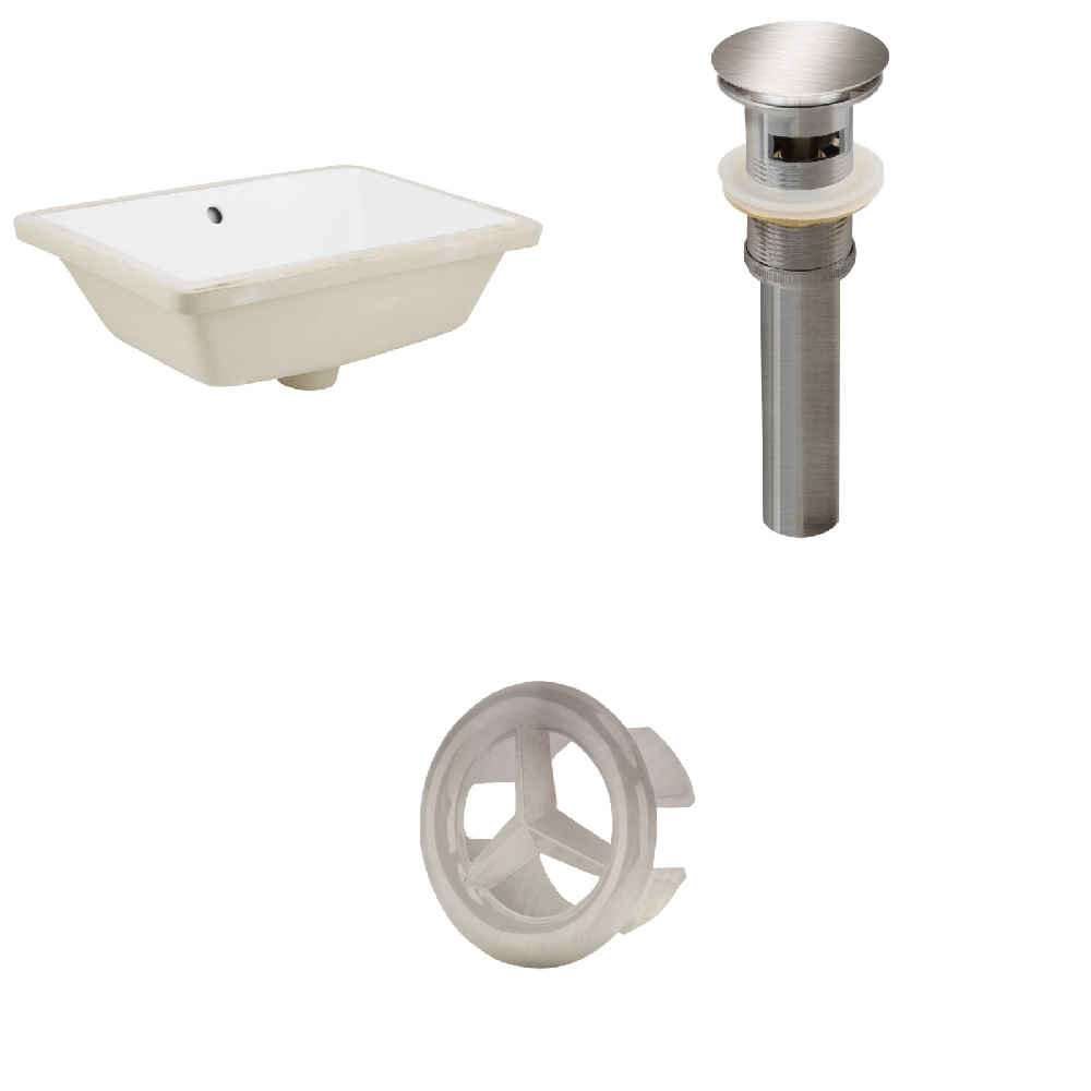 18.25-in. W Rectangle Bathroom Undermount Sink Set In White - Brushed Nickel Hardware - Overflow Drain Incl.