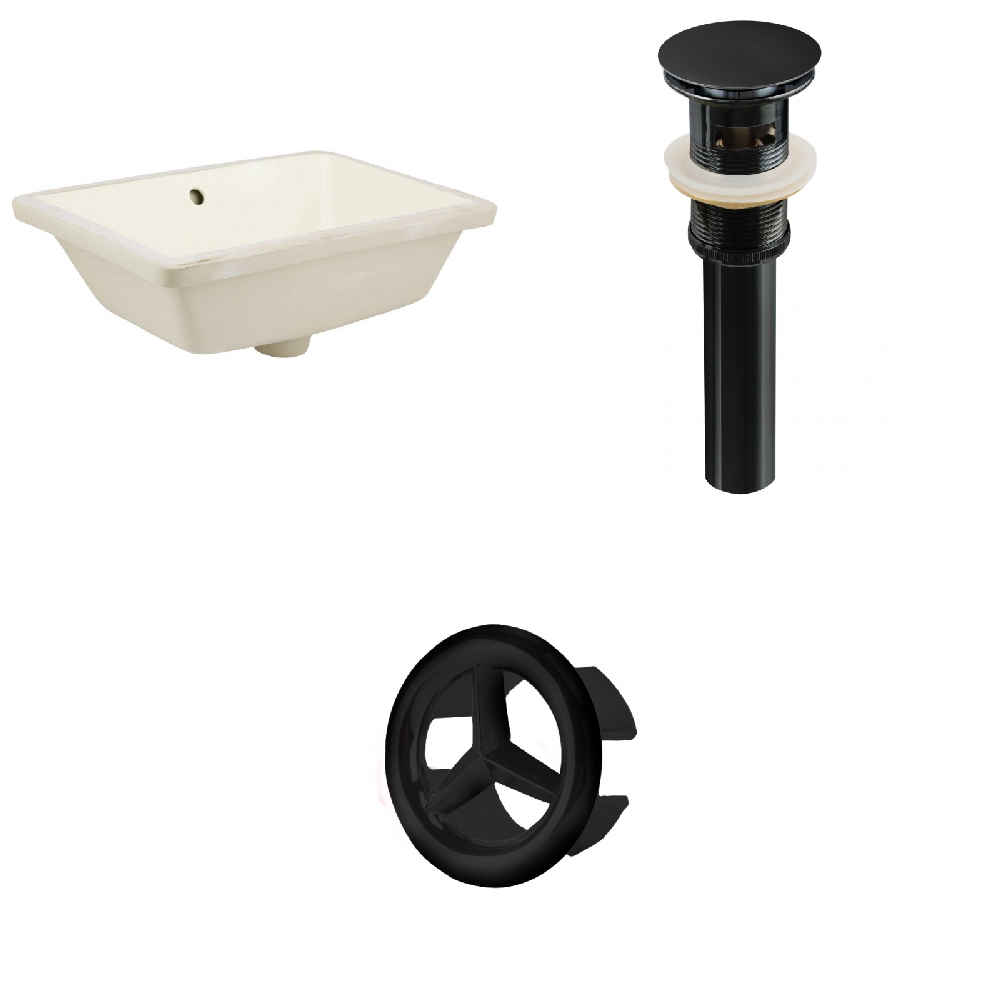 18.25-in. W Rectangle Bathroom Undermount Sink Set In Biscuit - Black Hardware - Overflow Drain Incl.
