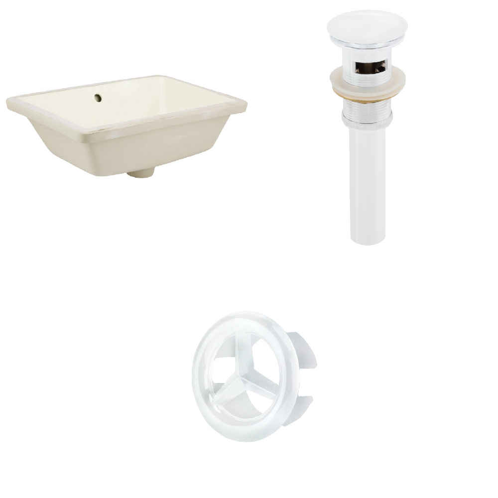 18.25-in. W Rectangle Bathroom Undermount Sink Set In Biscuit - White Hardware - Overflow Drain Incl.