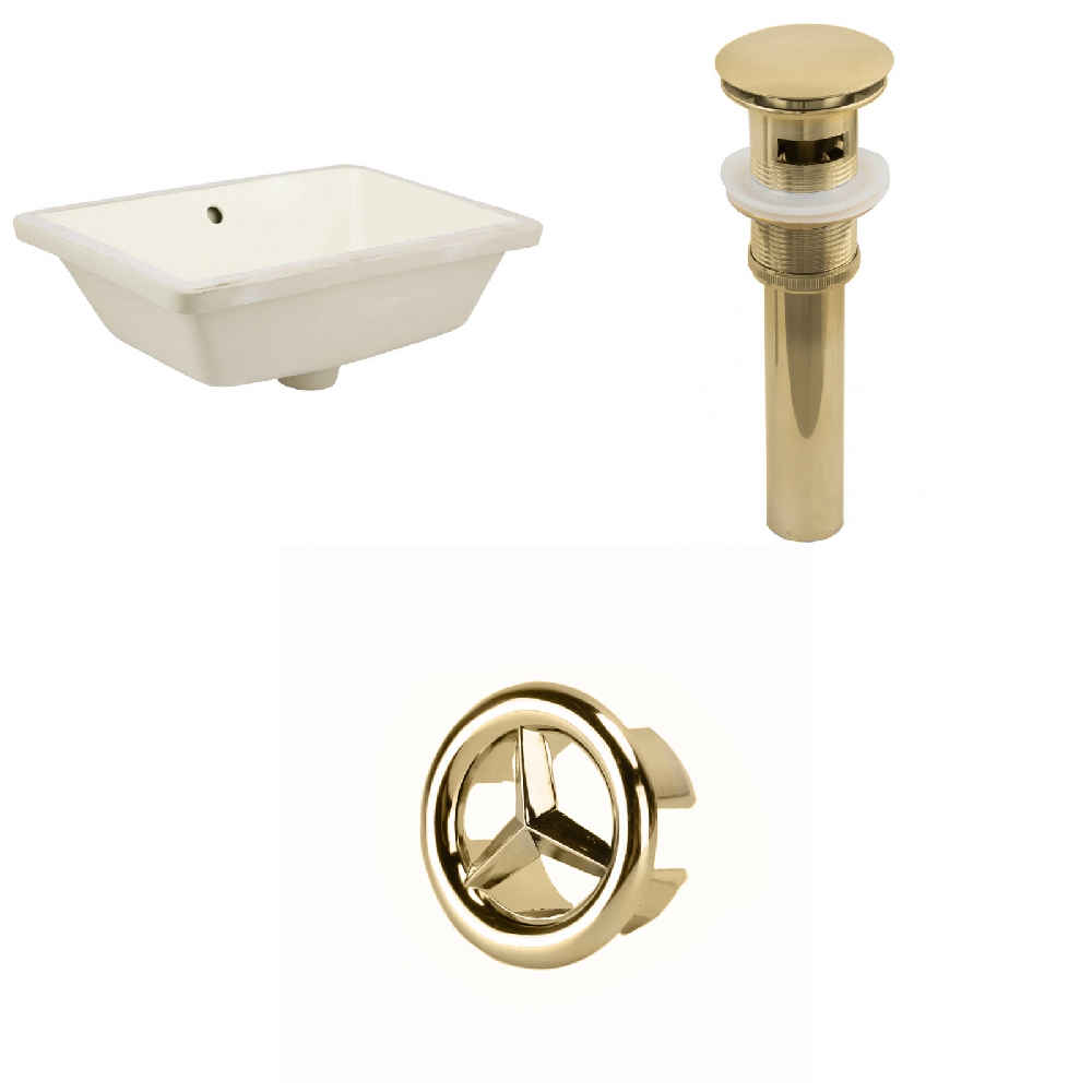 18.25-in. W Rectangle Bathroom Undermount Sink Set In Biscuit - Gold Hardware - Overflow Drain Incl.