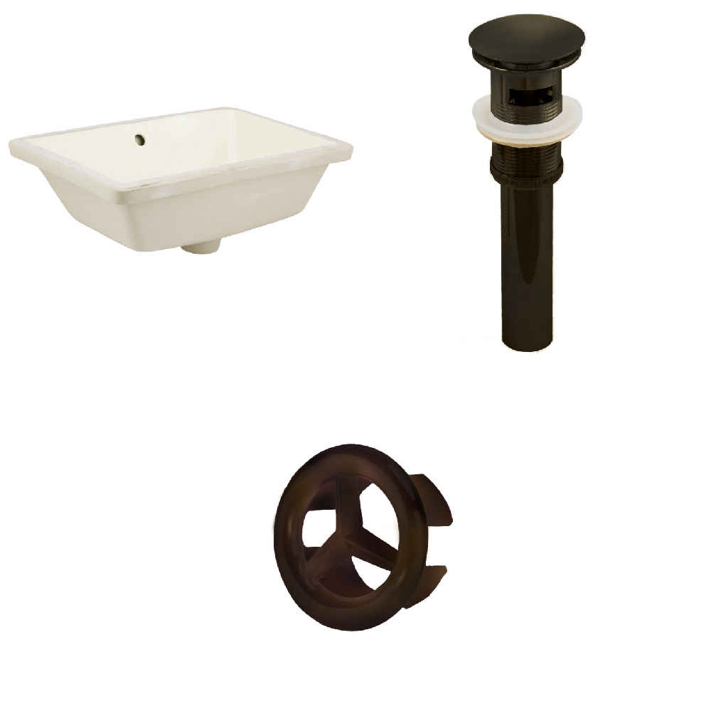 18.25-in. W Rectangle Bathroom Undermount Sink Set In Biscuit - Oil Rubbed Bronze Hardware - Overflow Drain Incl.