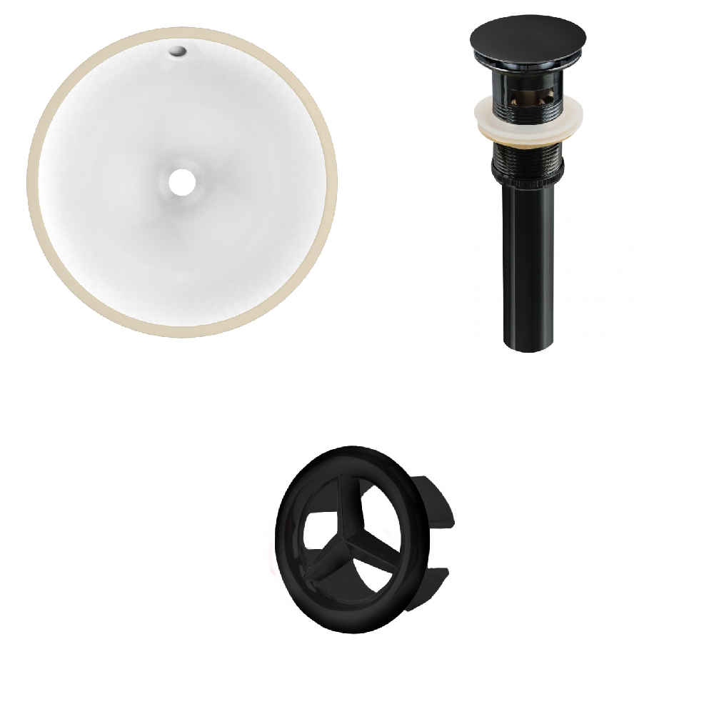 15.25-in. W Round Bathroom Undermount Sink Set In White - Black Hardware - Overflow Drain Incl.