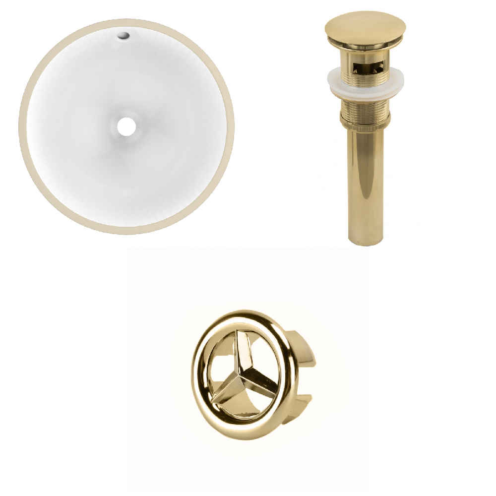 15.25-in. W Round Bathroom Undermount Sink Set In White - Gold Hardware - Overflow Drain Incl.