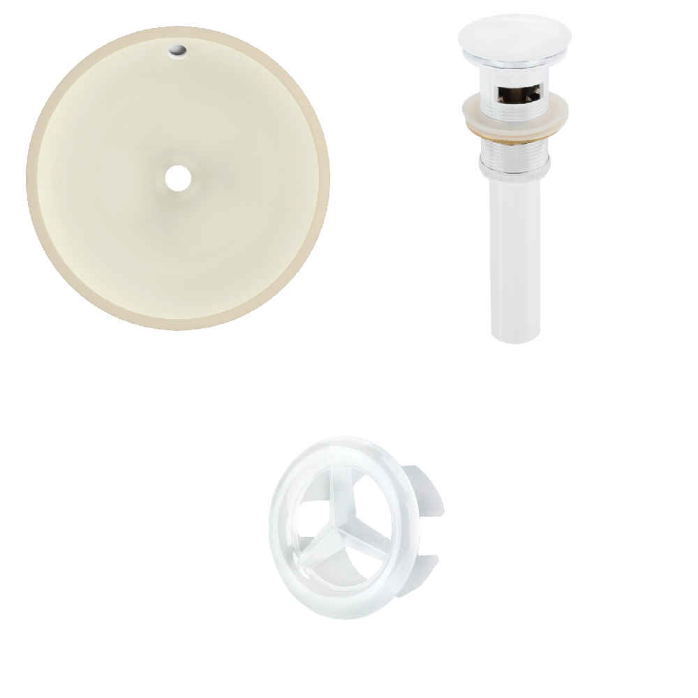 16-in. W Round Bathroom Undermount Sink Set In Biscuit - White Hardware - Overflow Drain Incl.