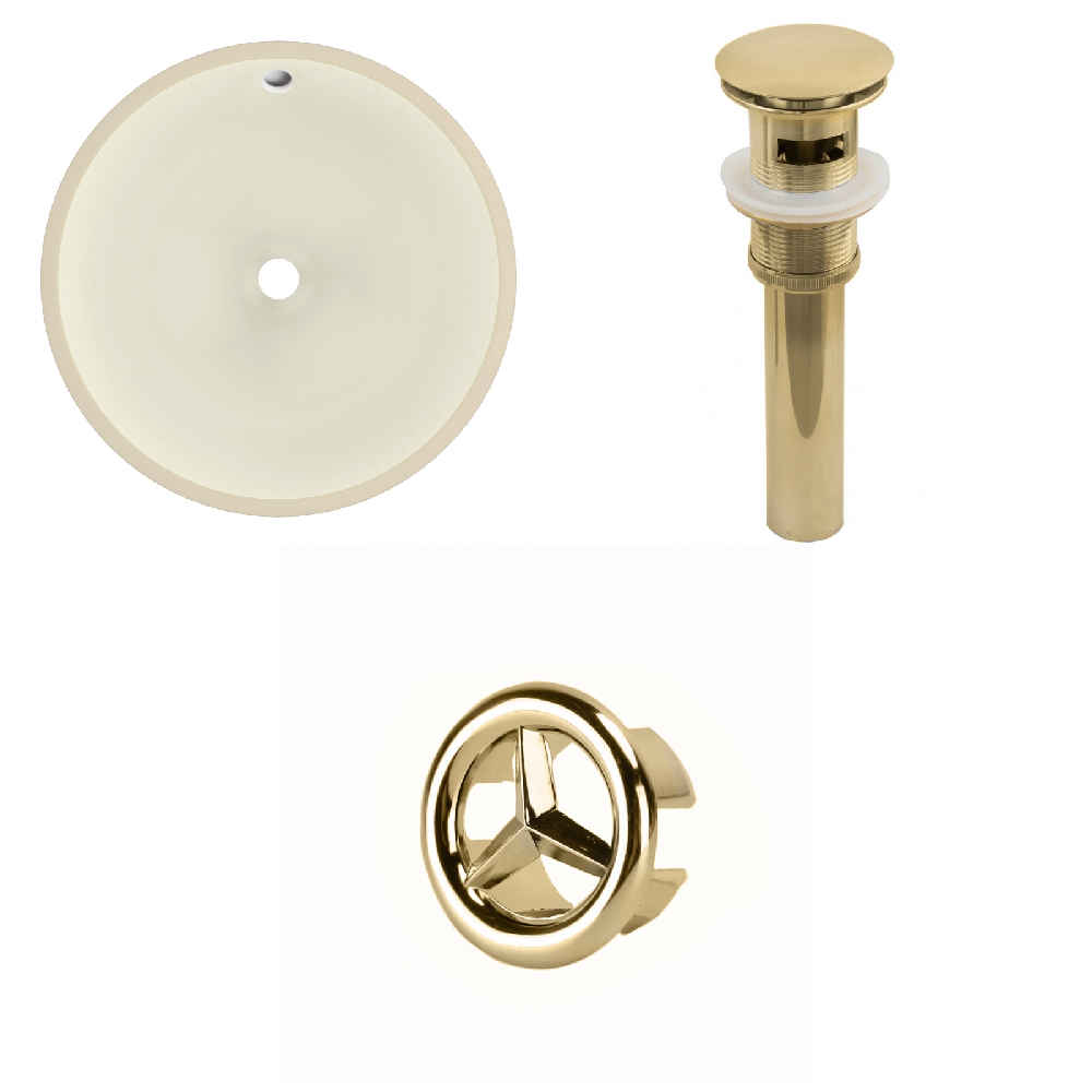 16-in. W Round Bathroom Undermount Sink Set In Biscuit - Gold Hardware - Overflow Drain Incl.