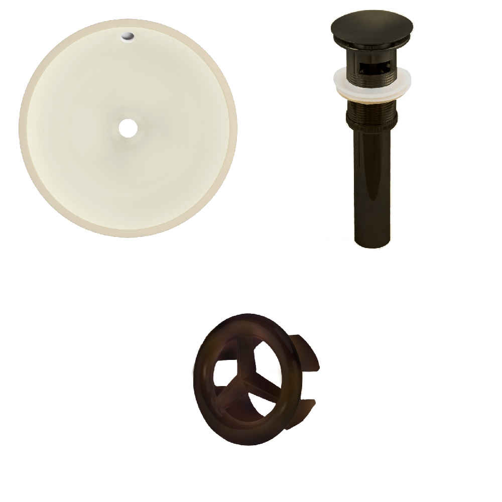 16-in. W Round Bathroom Undermount Sink Set In Biscuit - Oil Rubbed Bronze Hardware - Overflow Drain Incl.