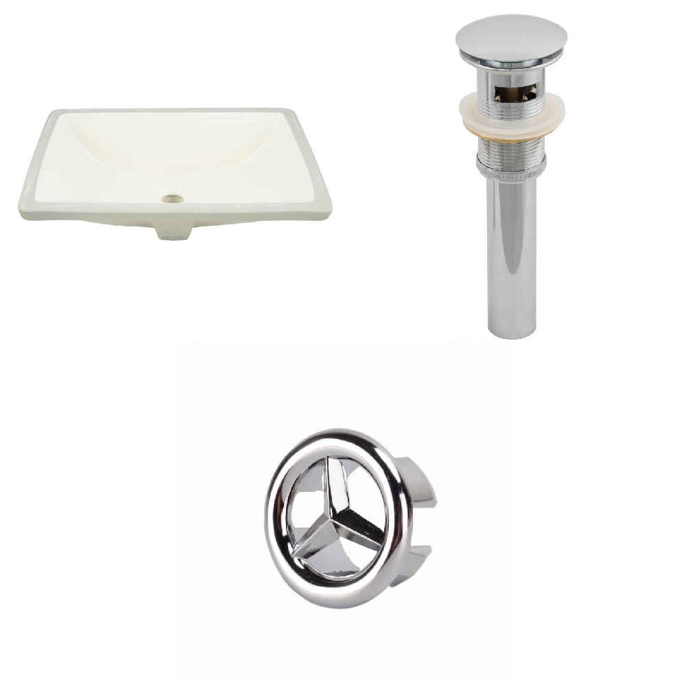 18.25-in. W CUPC Rectangle Bathroom Undermount Sink Set In Biscuit - Chrome Hardware - Overflow Drain Incl.
