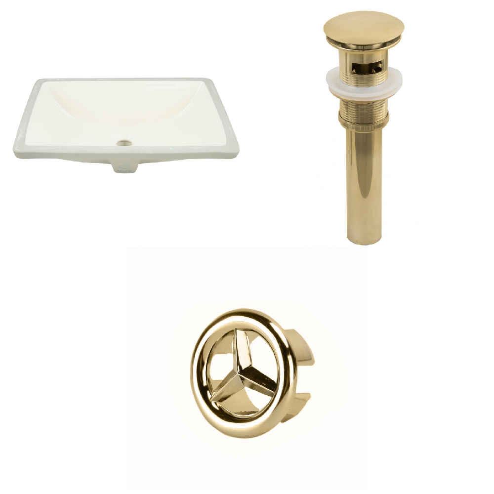 18.25-in. W CUPC Rectangle Bathroom Undermount Sink Set In Biscuit - Gold Hardware - Overflow Drain Incl.