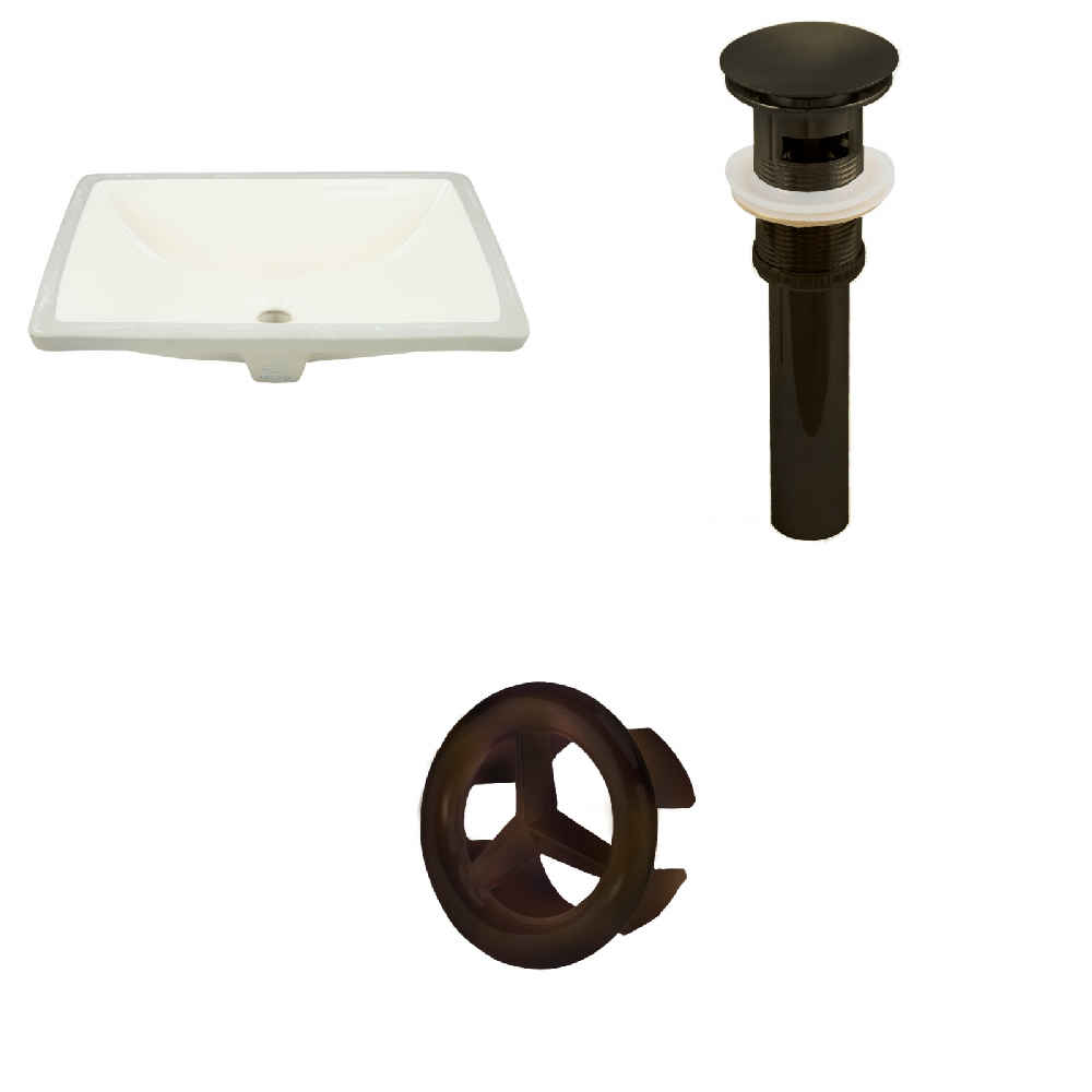 18.25-in. W CUPC Rectangle Bathroom Undermount Sink Set In Biscuit - Oil Rubbed Bronze Hardware - Overflow Drain Incl.