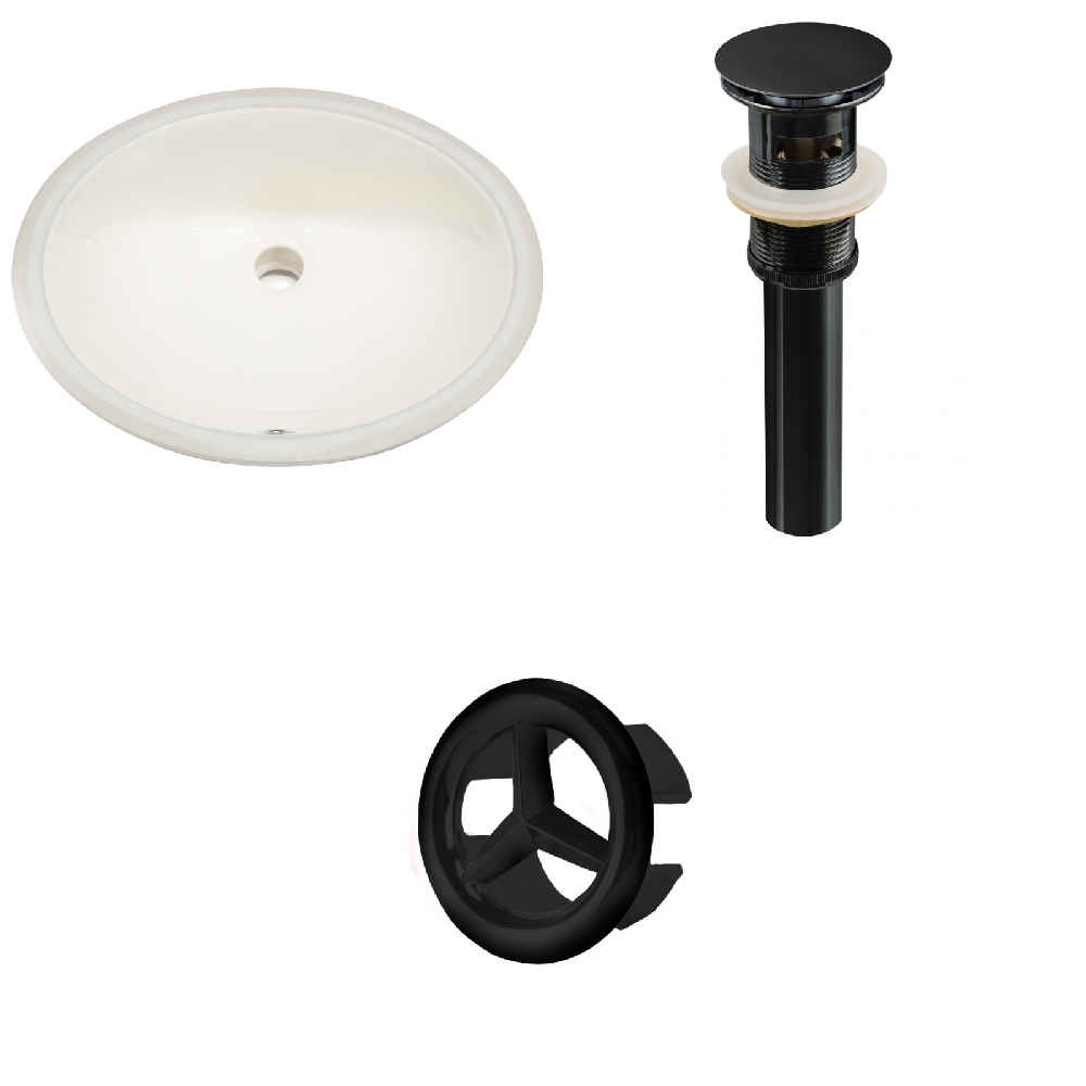 19.5-in. W CUPC Oval Bathroom Undermount Sink Set In Biscuit - Black Hardware - Overflow Drain Incl.