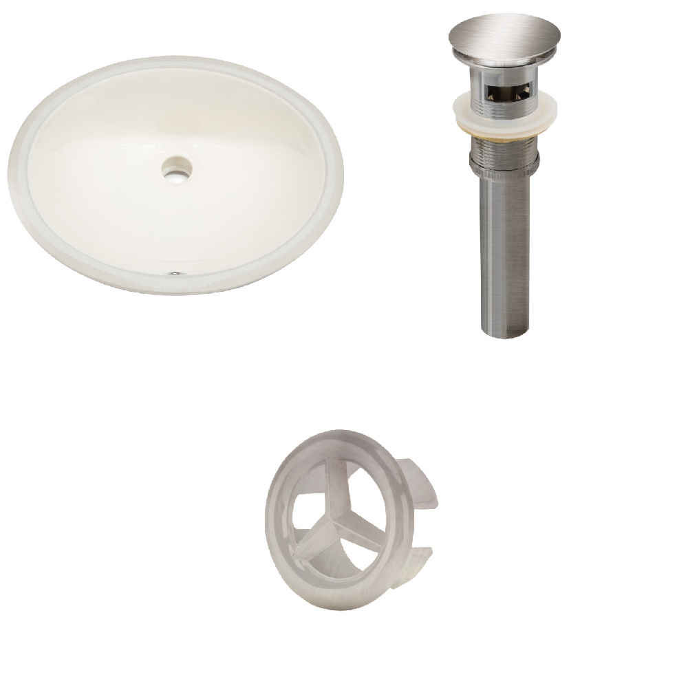19.5-in. W CUPC Oval Bathroom Undermount Sink Set In Biscuit - Brushed Nickel Hardware - Overflow Drain Incl.