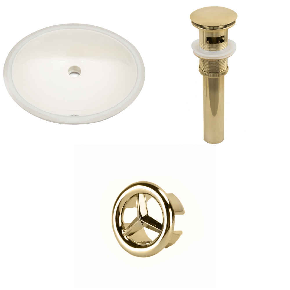 19.5-in. W CUPC Oval Bathroom Undermount Sink Set In Biscuit - Gold Hardware - Overflow Drain Incl.