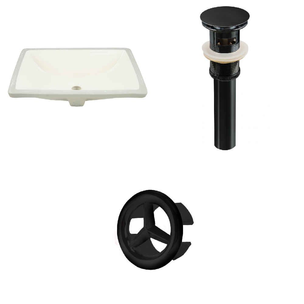 20.75-in. W CSA Rectangle Bathroom Undermount Sink Set In Biscuit - Black Hardware - Overflow Drain Incl.