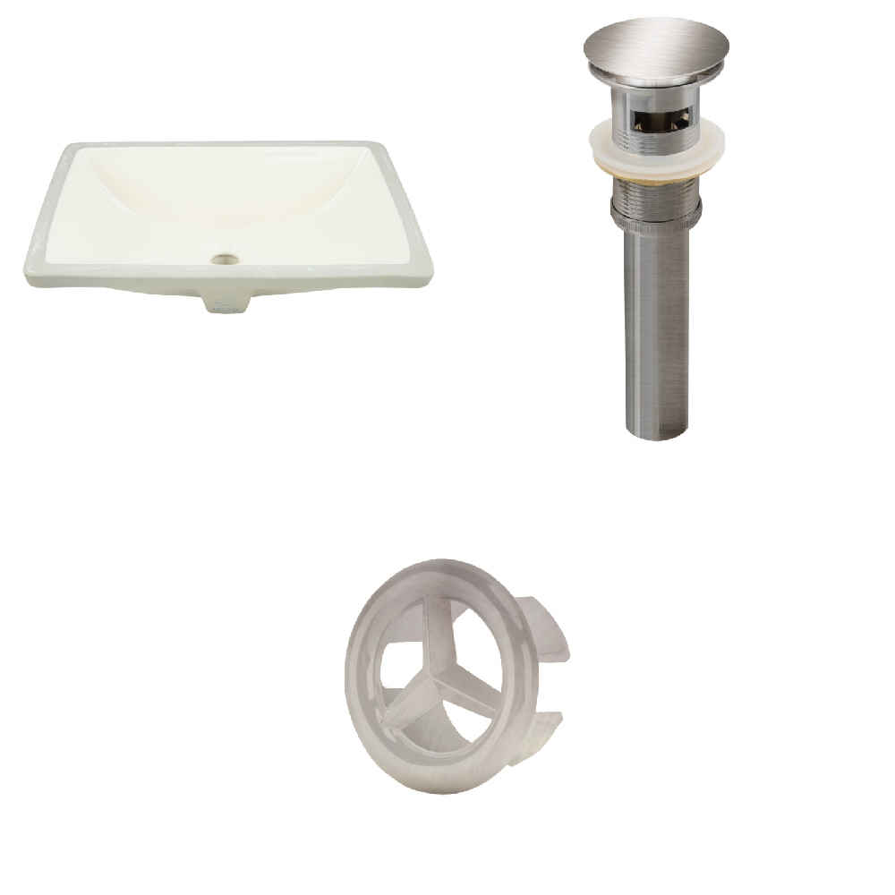 20.75-in. W CSA Rectangle Bathroom Undermount Sink Set In Biscuit - Brushed Nickel Hardware - Overflow Drain Incl.