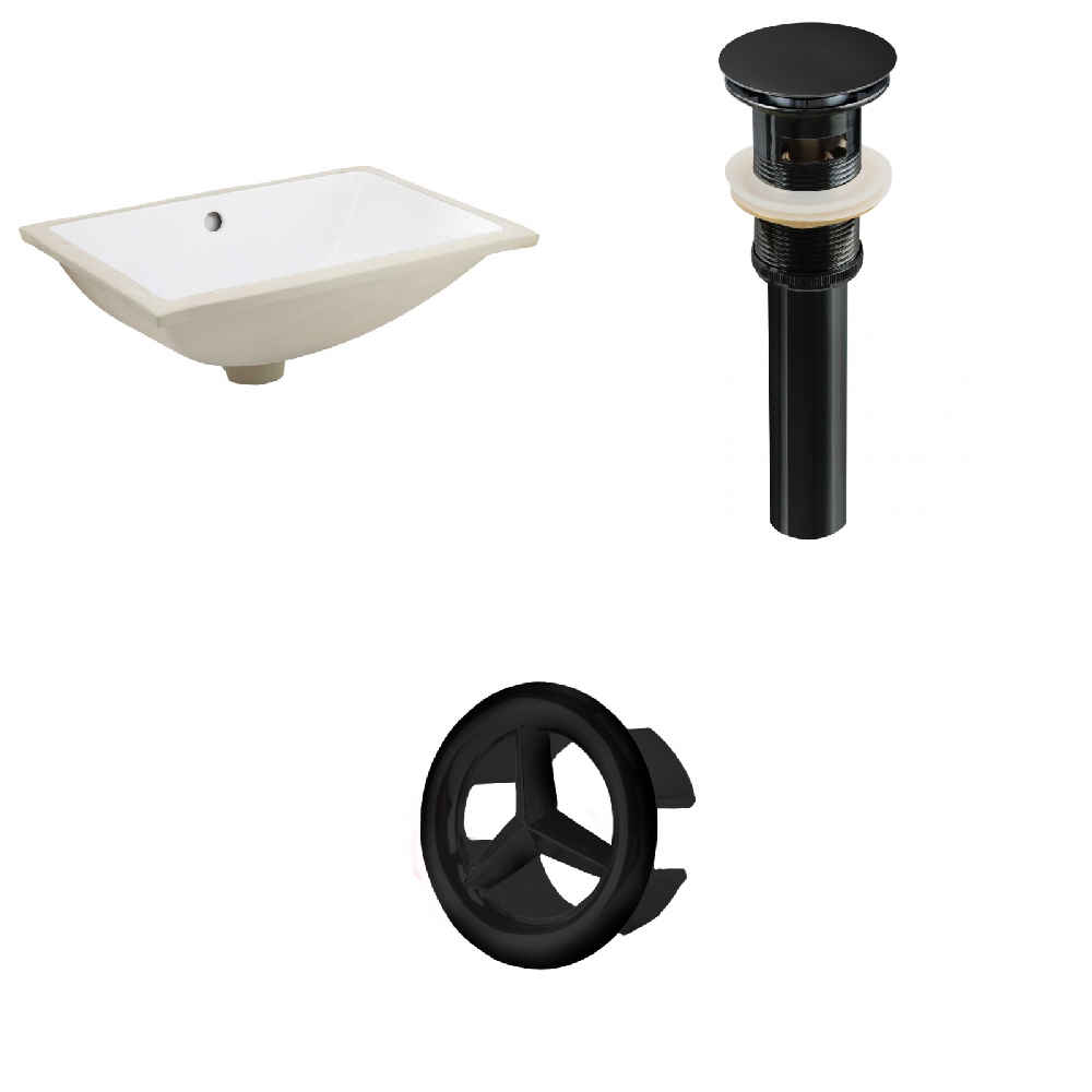 20.75-in. W CSA Rectangle Bathroom Undermount Sink Set In White - Black Hardware - Overflow Drain Incl.