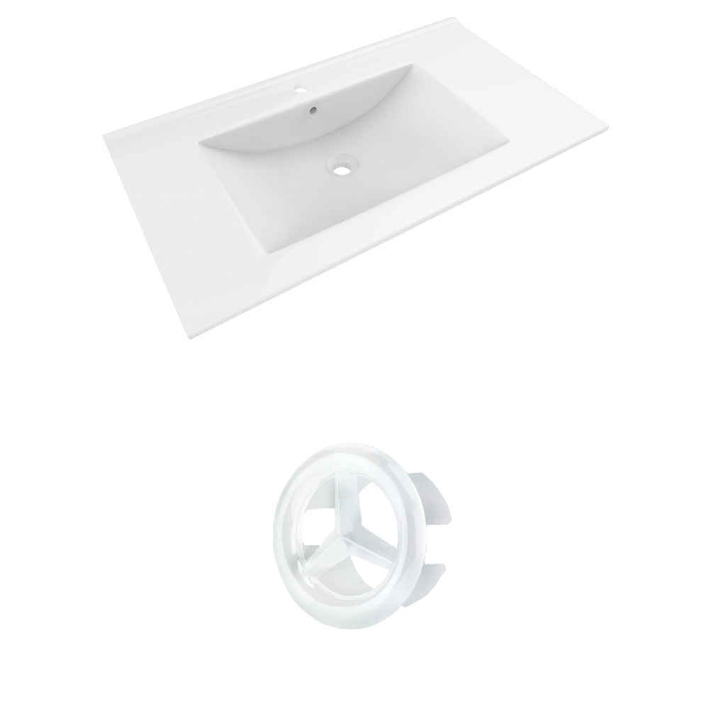 35.5-in. W 1 Hole Ceramic Top Set In White Color
