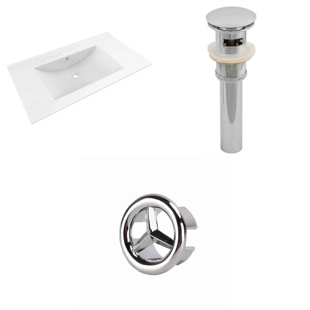 35.5-in. W 1 Hole Ceramic Top Set In White Color - Overflow Drain Incl.