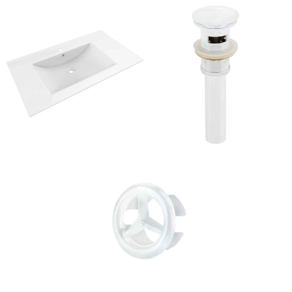 35.5-in. W 1 Hole Ceramic Top Set In White Color - Overflow Drain Incl.