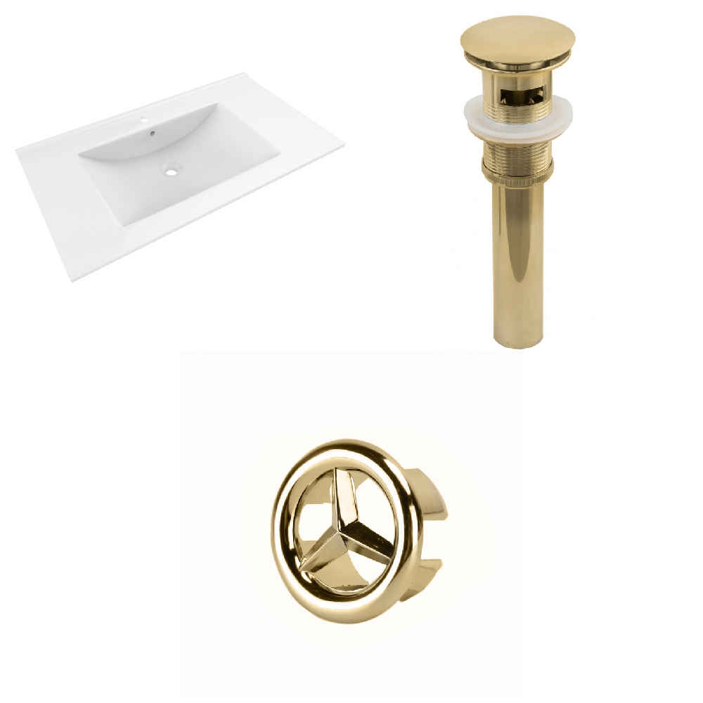 35.5-in. W 1 Hole Ceramic Top Set In White Color - Overflow Drain Incl.