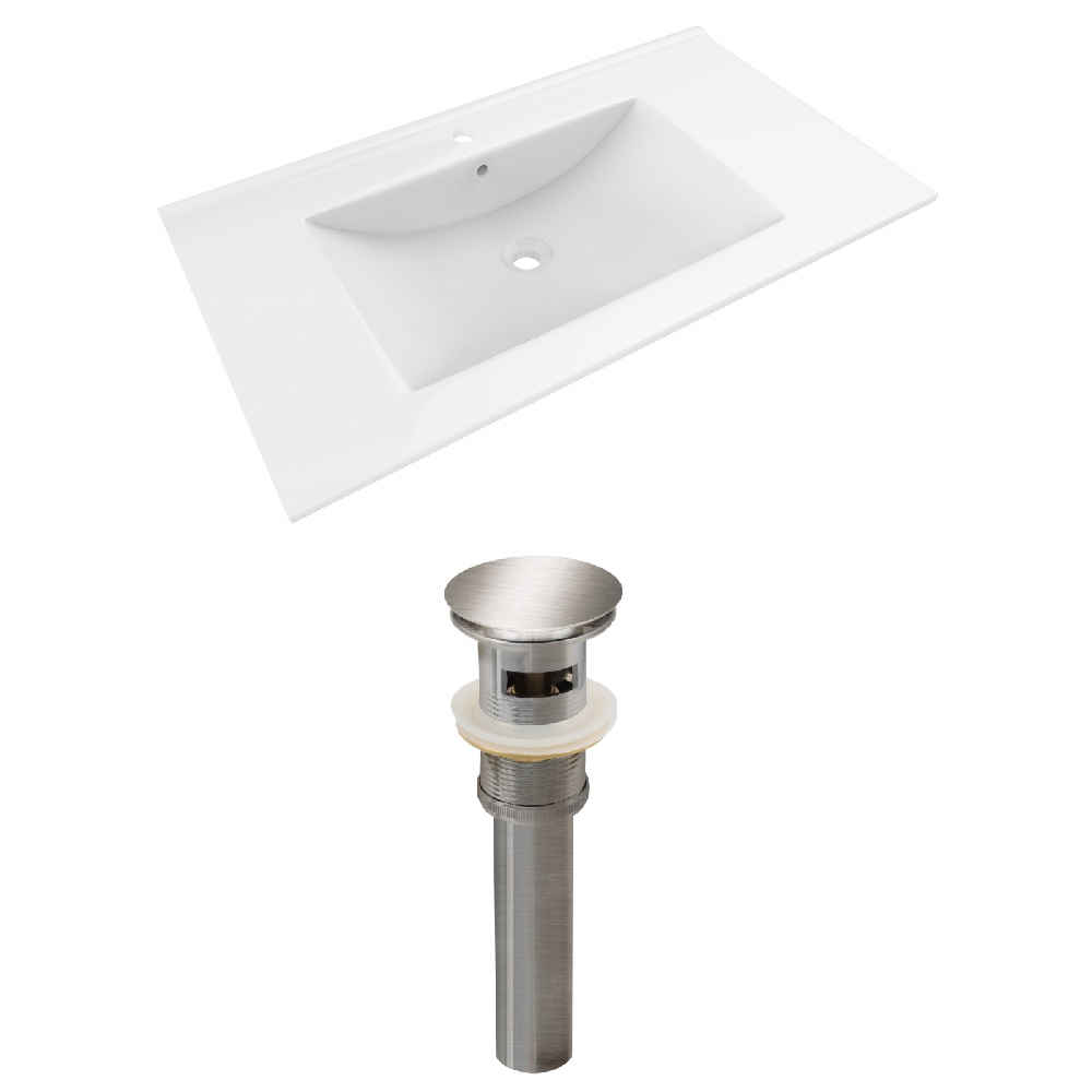 35.5-in. W 1 Hole Ceramic Top Set In White Color - Overflow Drain Incl.