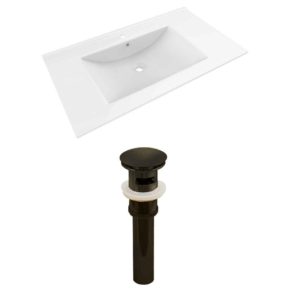 35.5-in. W 1 Hole Ceramic Top Set In White Color - Overflow Drain Incl.