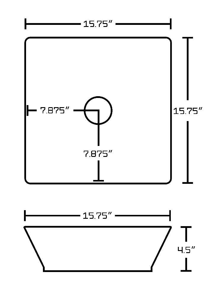 15.75-in. x 15.75-in. Square Bathroom Vessel Sink White Enamel Glaze